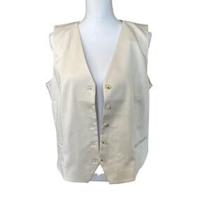 Chico’s Sateen Stretch Vest Buttons Lined Cream Size 2.5 14 Preppy NWT